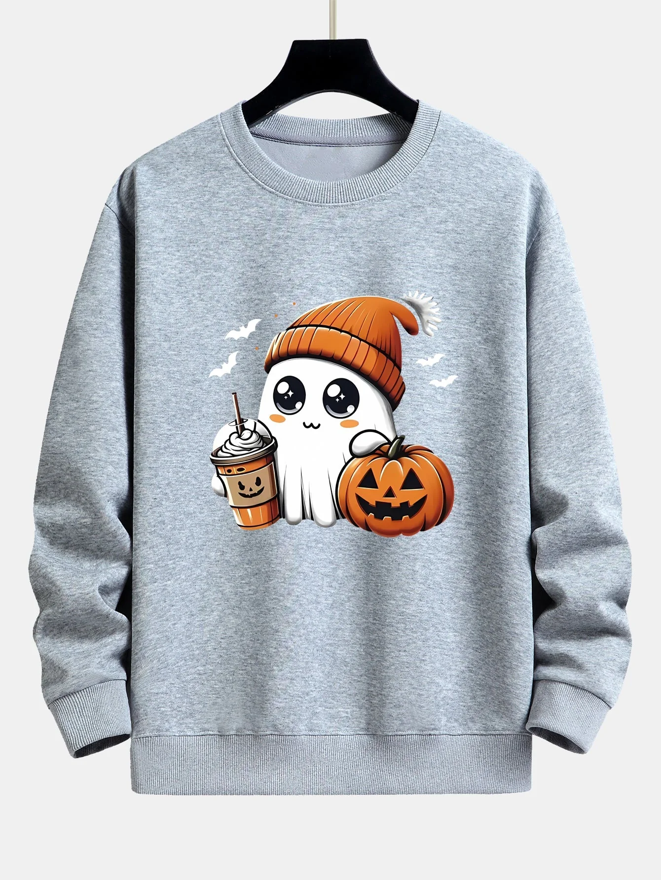 Carmelo® | Halloween Ghost Coffee Pumpkin Print Relax Fit Sweatshirt - Image 6