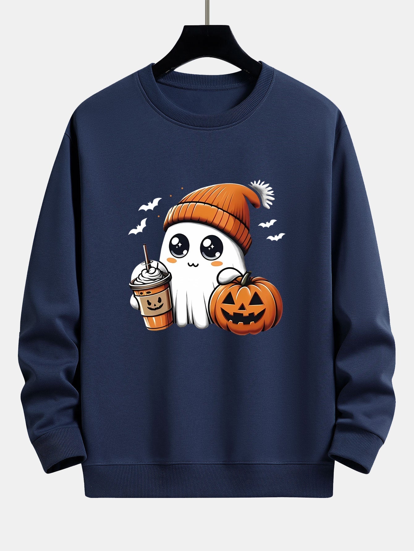 Carmelo® | Halloween Ghost Coffee Pumpkin Print Relax Fit Sweatshirt - Image 7