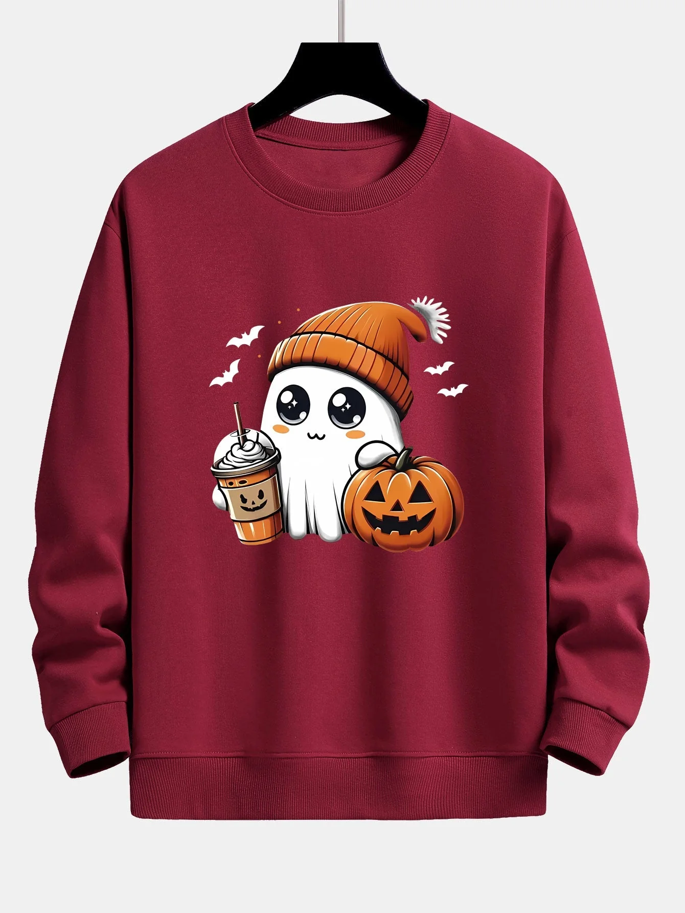 Carmelo® | Halloween Ghost Coffee Pumpkin Print Relax Fit Sweatshirt - Image 8