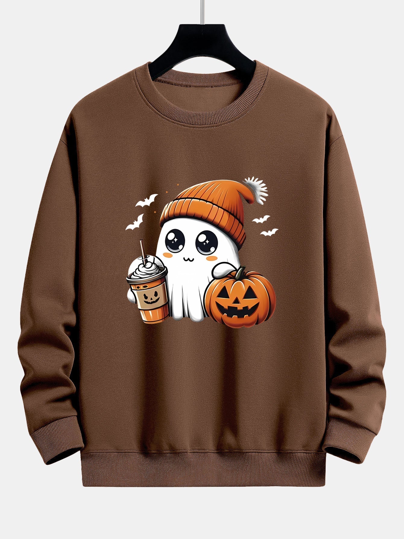 Carmelo® | Halloween Ghost Coffee Pumpkin Print Relax Fit Sweatshirt - Image 9