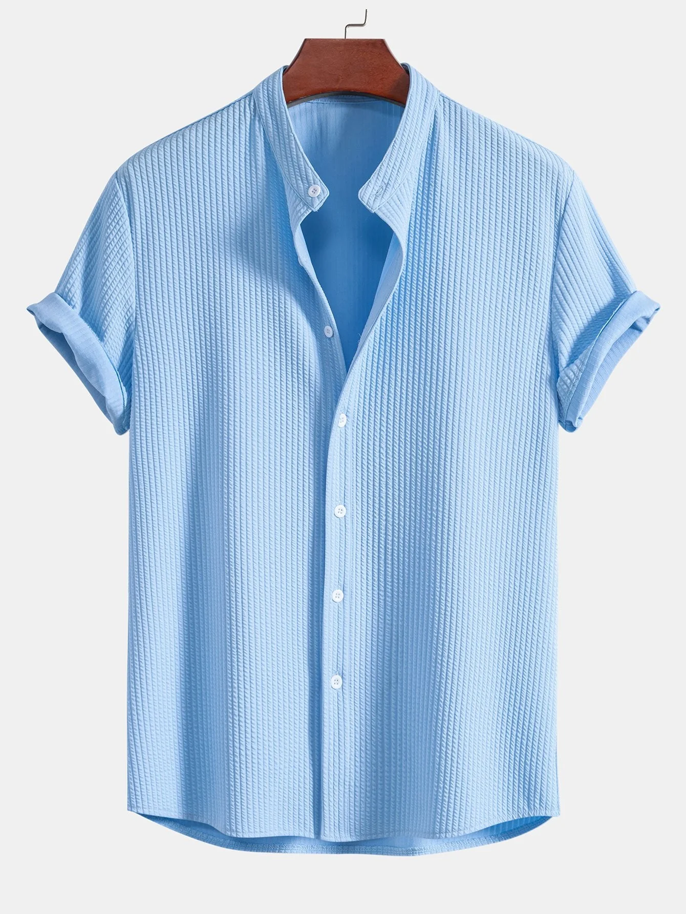 Carson® | Muscle Fit Ribbed Stand Collar Shirt & Shorts - Image 8
