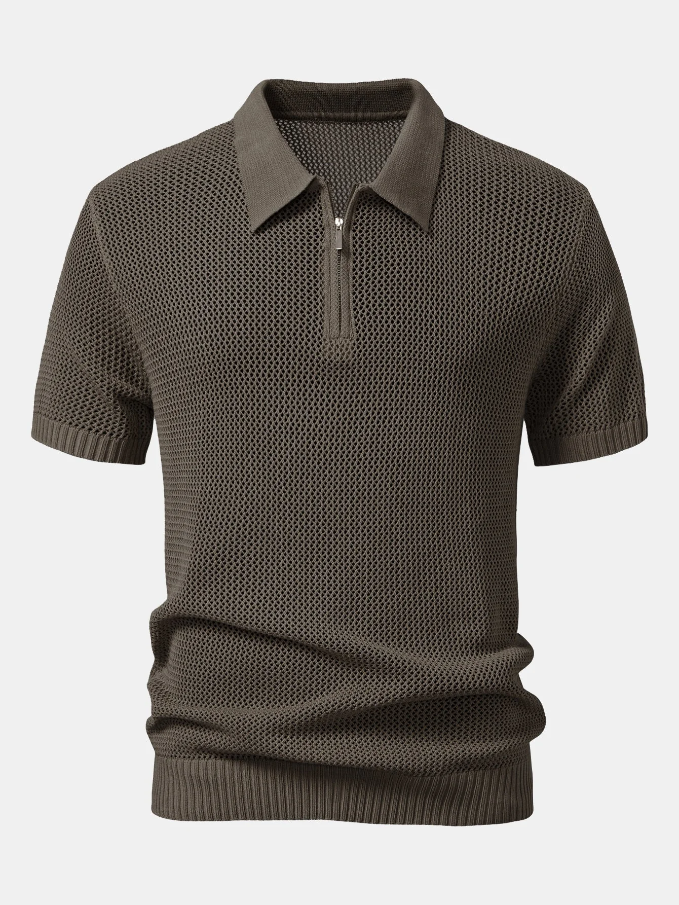 Carter | Eyelet Zip Up Knit Polo Shirt - Image 12