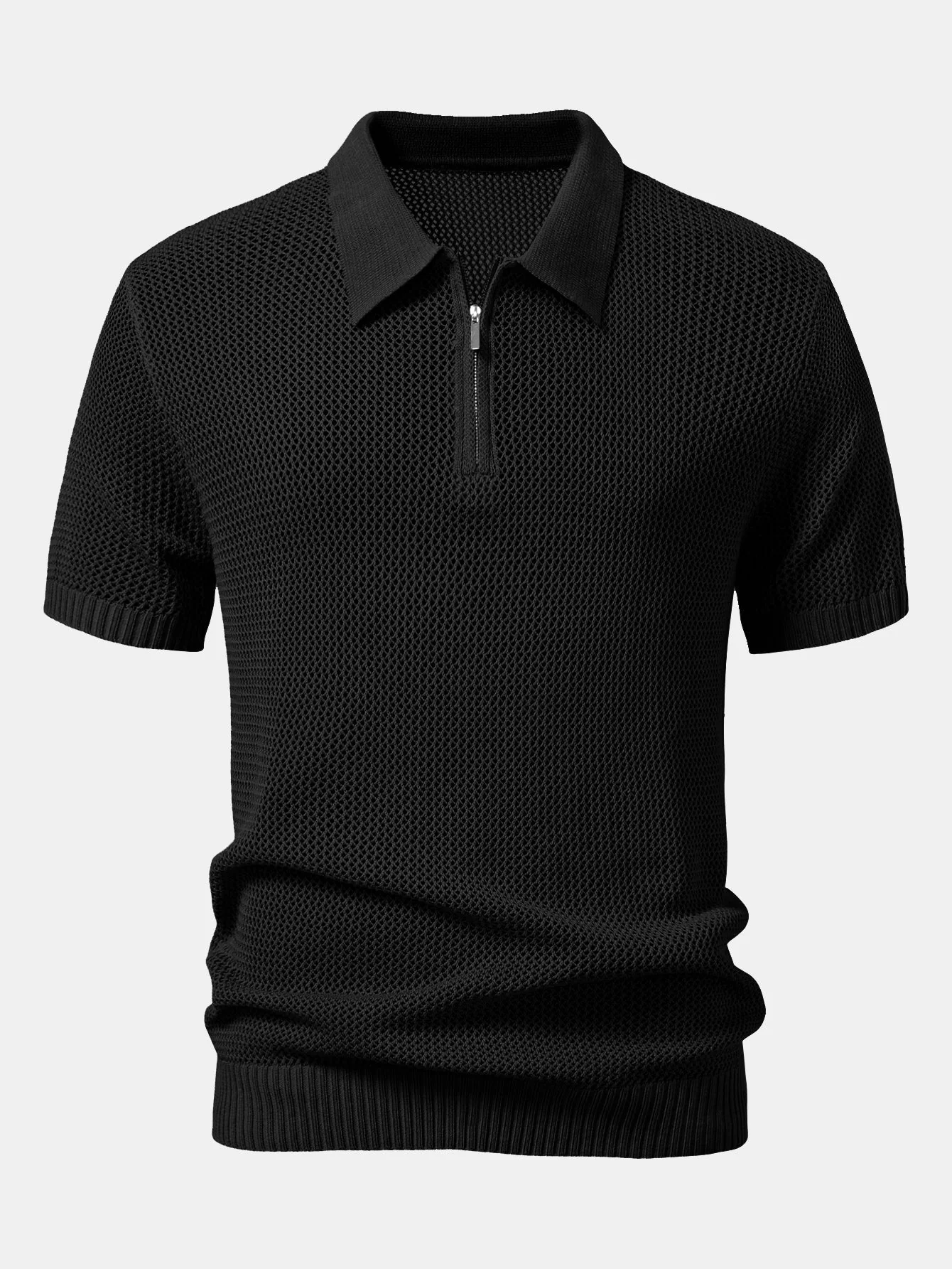 Carter | Eyelet Zip Up Knit Polo Shirt - Image 8