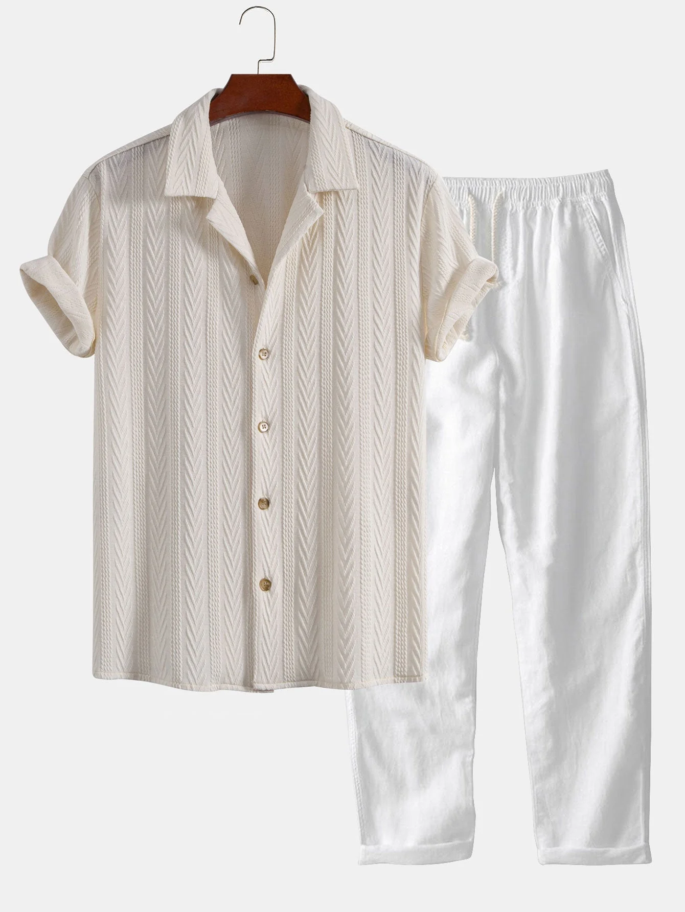 Celio® | Texture Jacquard Cuban Shirt & Straight Leg Linen Pants - Image 5