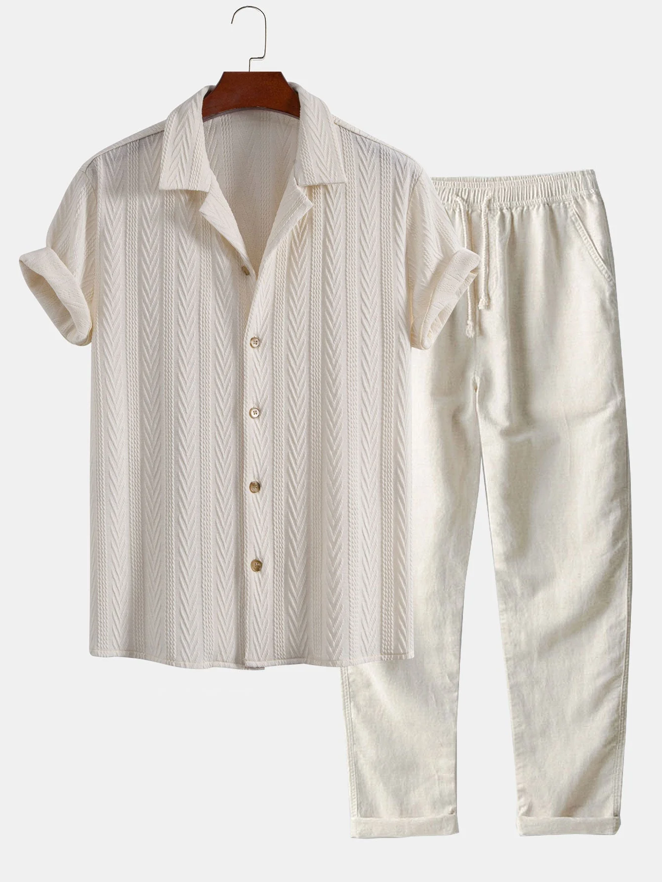 Celio® | Texture Jacquard Cuban Shirt & Straight Leg Linen Pants - Image 6