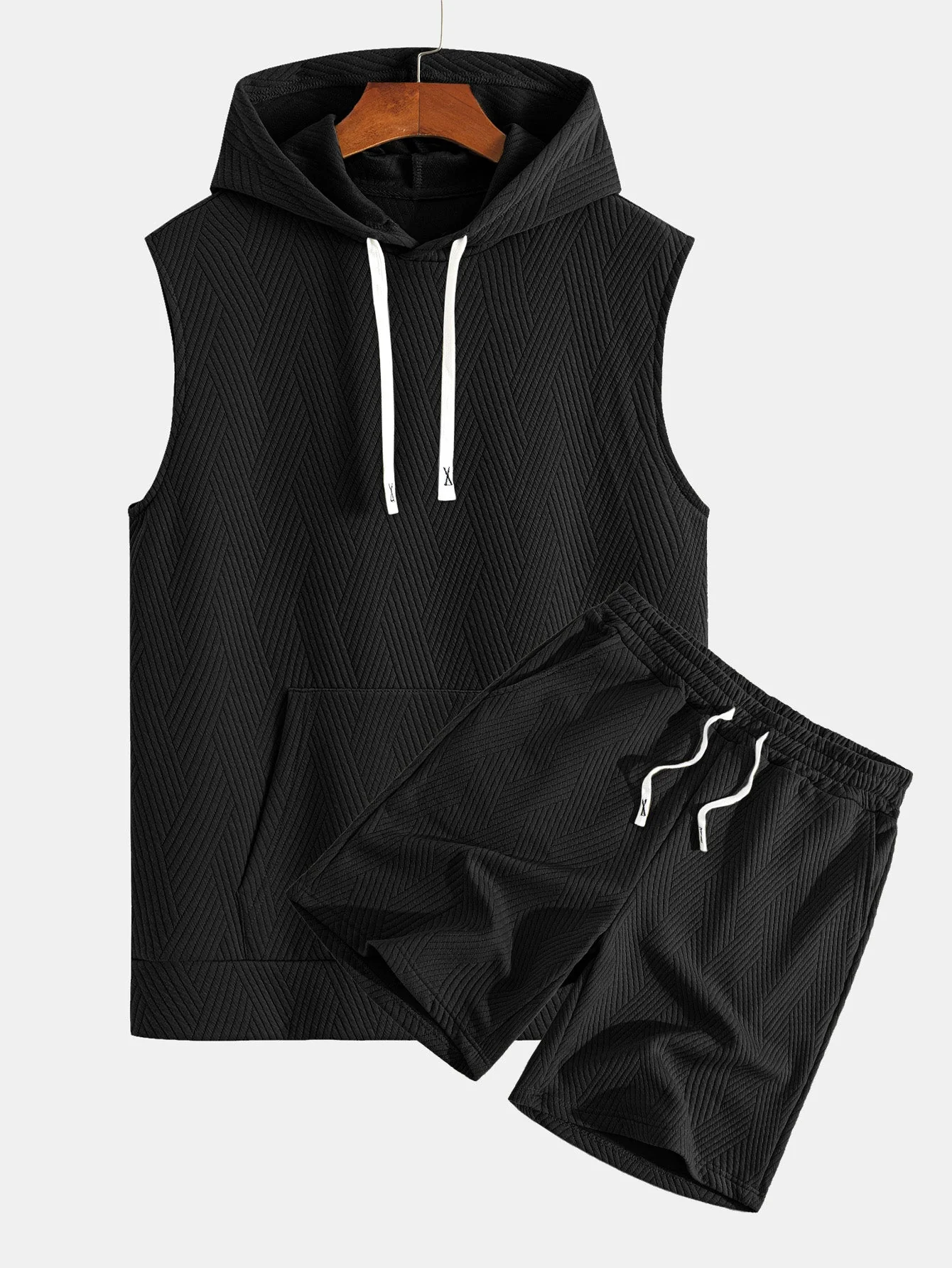 Chad® | Striped Jacquard Sleeveless Hooded T-Shirt & Shorts - Image 3