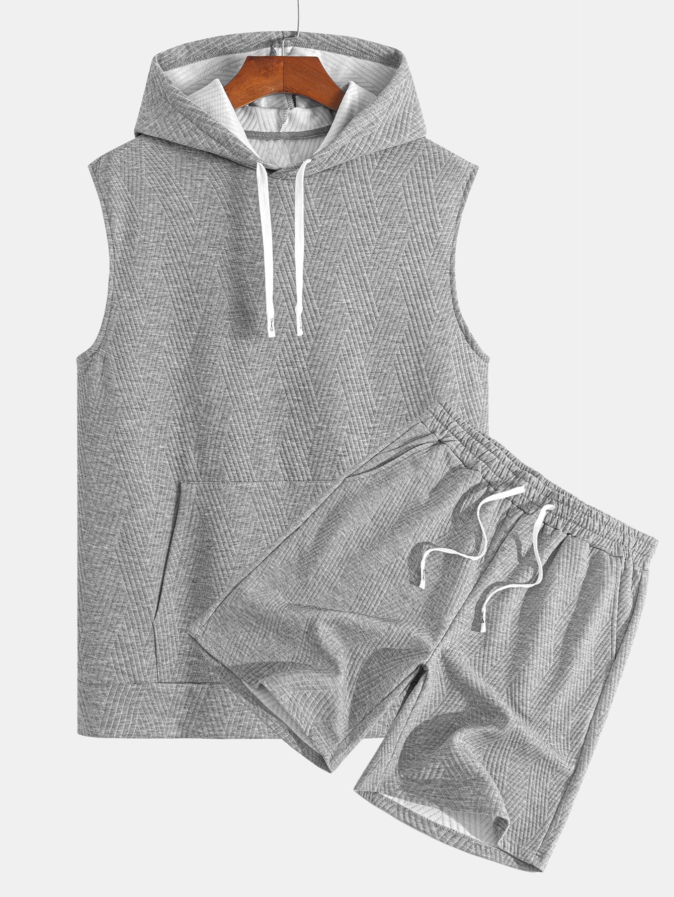 Chad® | Striped Jacquard Sleeveless Hooded T-Shirt & Shorts - Image 4