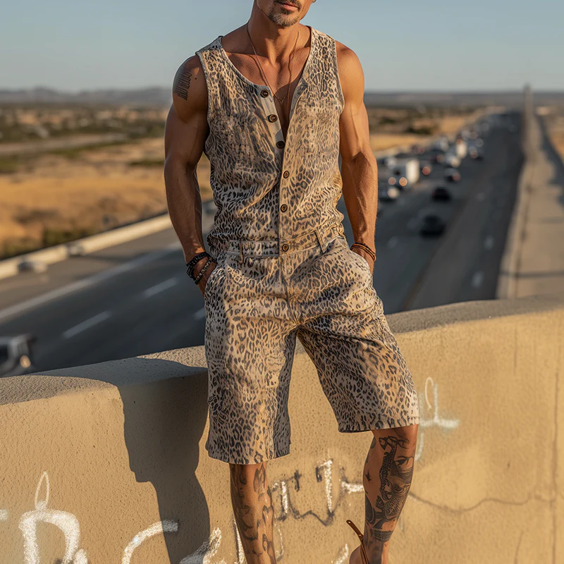 Chad | Men'S Spring And Summer Fashion Casual Leopard Print Tank Top-Style Jumpsuit - Image 3