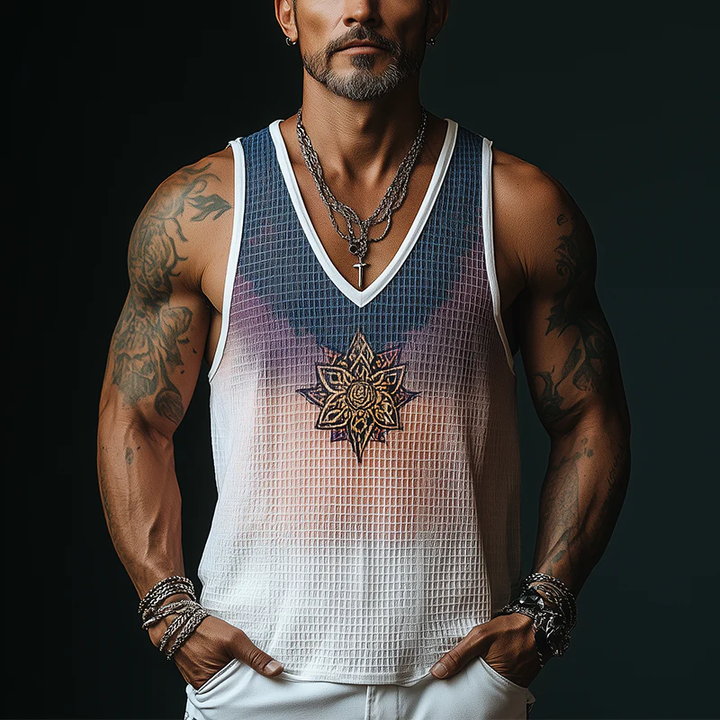 Chad | Men'S Summer Fashion Gradient Print Embroidery Waffle Tank Top - Image 2