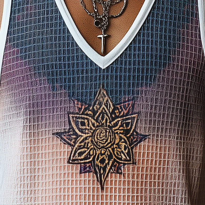 Chad | Men'S Summer Fashion Gradient Print Embroidery Waffle Tank Top - Image 3