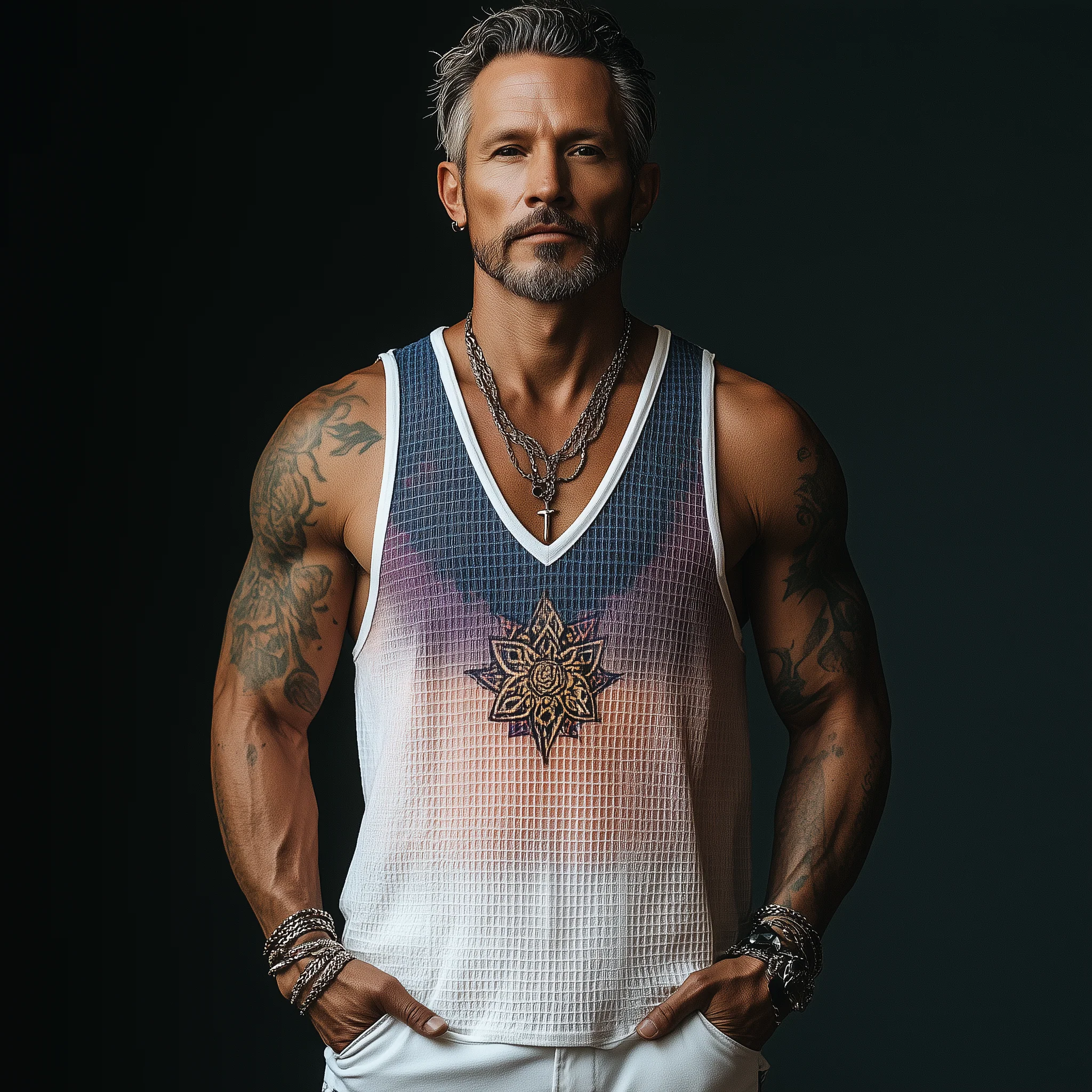 Chad | Men'S Summer Fashion Gradient Print Embroidery Waffle Tank Top - Image 4