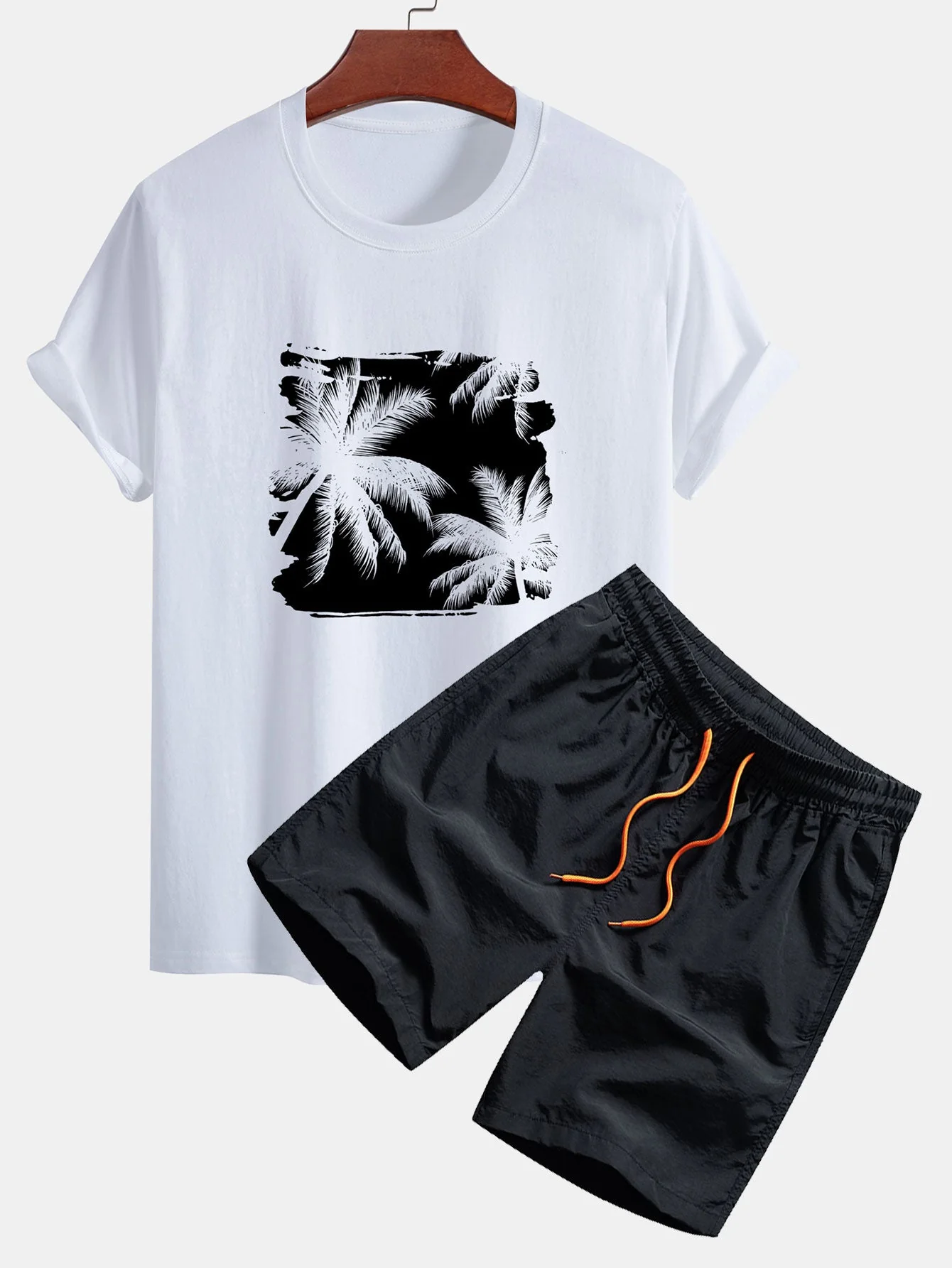 Chase® | Regular Fit Palm Trees Silhouette Print Cotton T-Shirt & Swim Shorts - Image 2