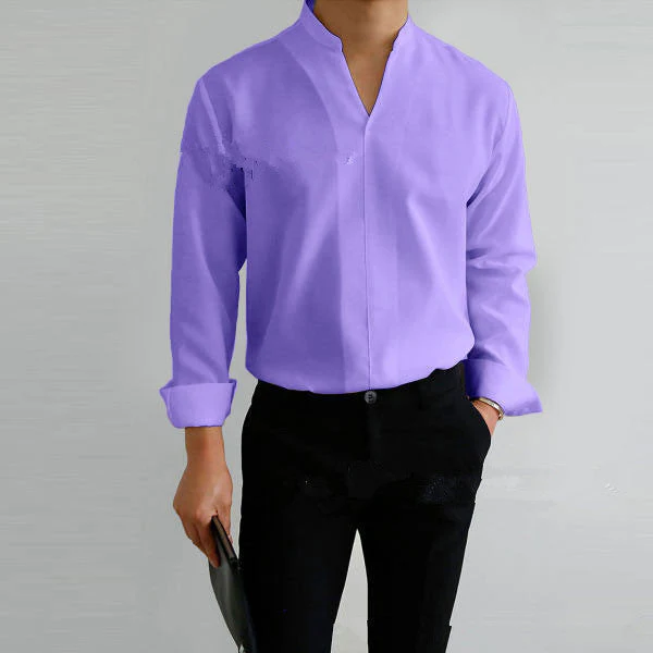 Chauncey® | Men'S Casual Solid Color Long-Sleeved V-Neck Shirt - Image 10