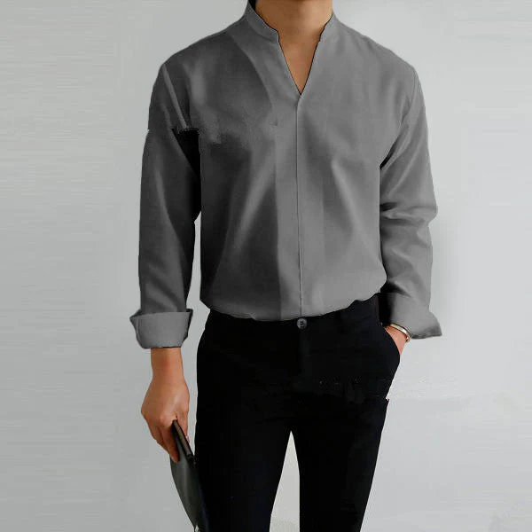 Chauncey® | Men'S Casual Solid Color Long-Sleeved V-Neck Shirt - Image 11