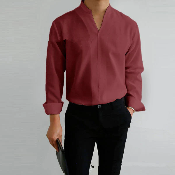Chauncey® | Men'S Casual Solid Color Long-Sleeved V-Neck Shirt - Image 12