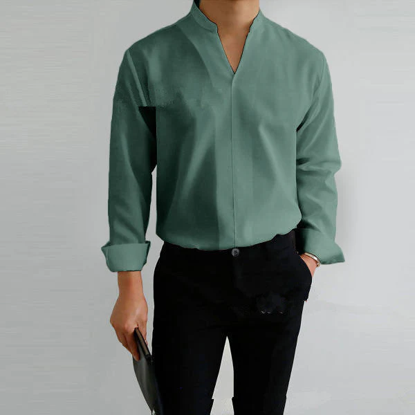 Chauncey® | Men'S Casual Solid Color Long-Sleeved V-Neck Shirt - Image 13