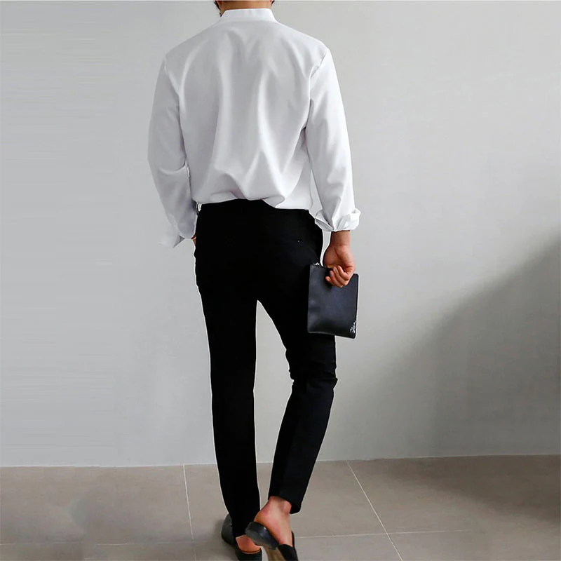 Chauncey® | Men'S Casual Solid Color Long-Sleeved V-Neck Shirt - Image 2