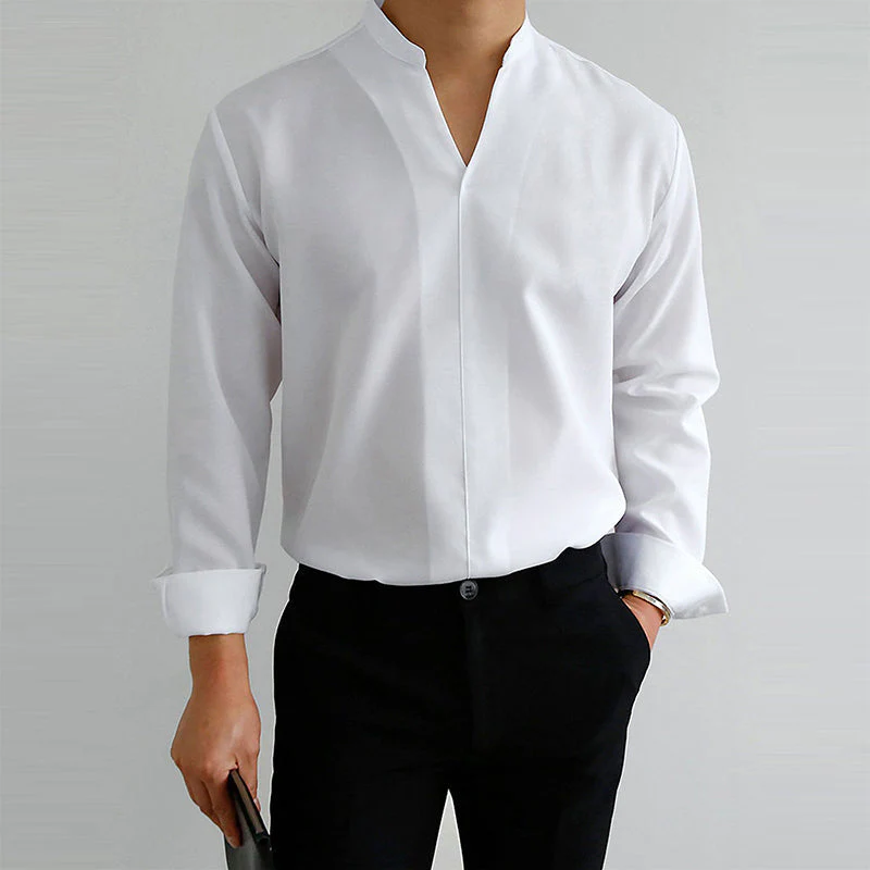Chauncey® | Men'S Casual Solid Color Long-Sleeved V-Neck Shirt - Image 4