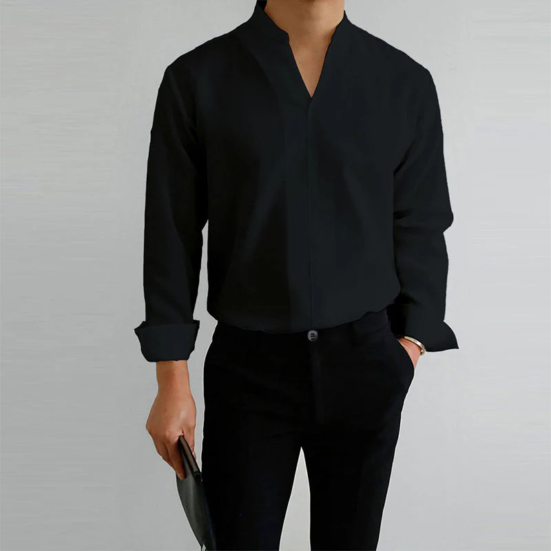 Chauncey® | Men'S Casual Solid Color Long-Sleeved V-Neck Shirt - Image 6
