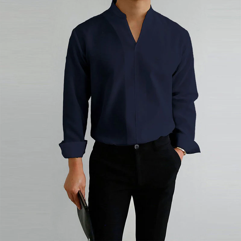 Chauncey® | Men'S Casual Solid Color Long-Sleeved V-Neck Shirt - Image 7