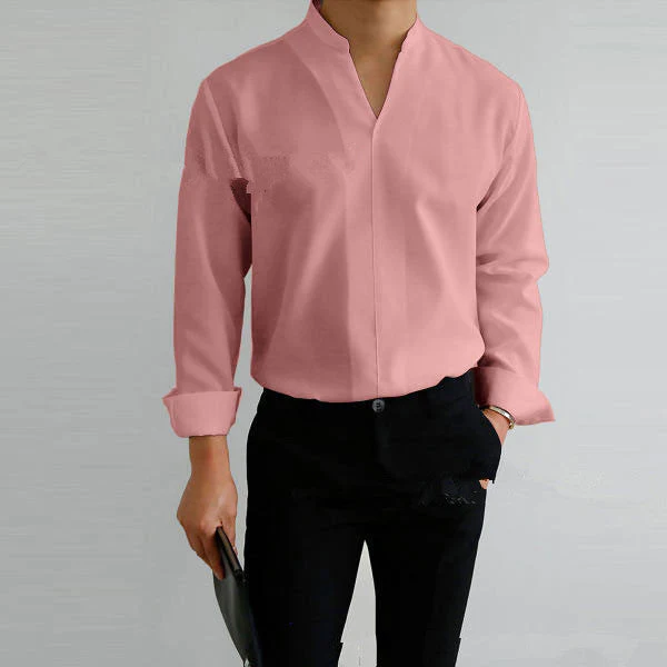 Chauncey® | Men'S Casual Solid Color Long-Sleeved V-Neck Shirt - Image 8