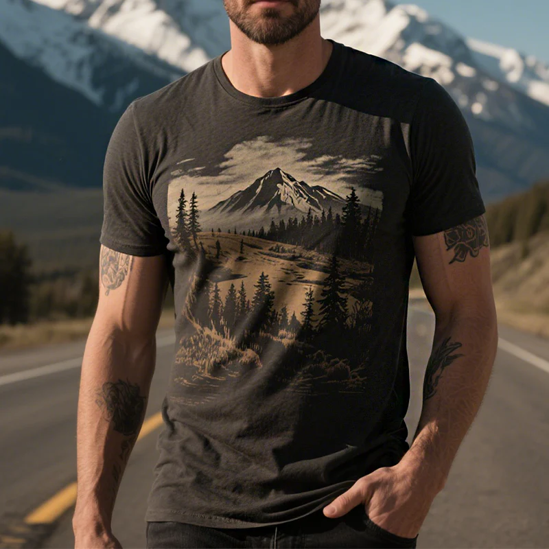 Chris | Men'S Retro Casual Wilderness Style Printed Round Neck Short Sleeve T-Shirt - Image 2