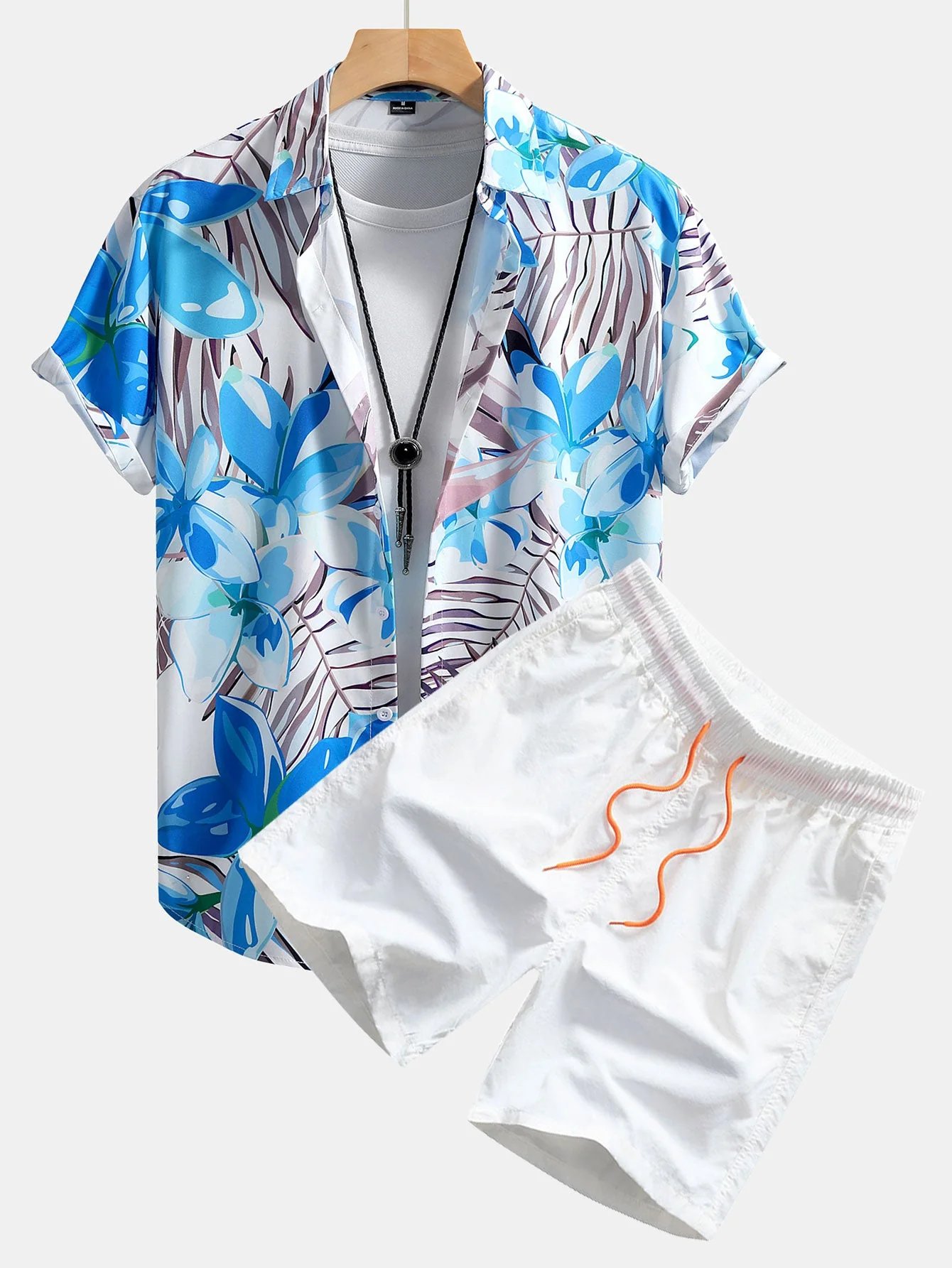 Christian® | Flower Plants Print Button Up Shirt & Swim Shorts - Image 5