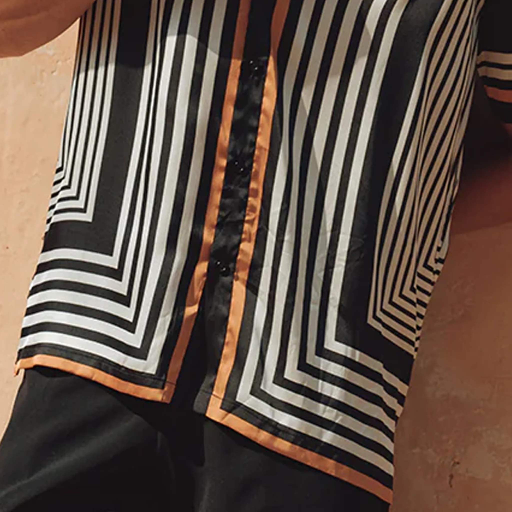 Christian | Men'S Retro Casual Contrast Stripe Printed Satin Short Sleeve Shirt - Image 7