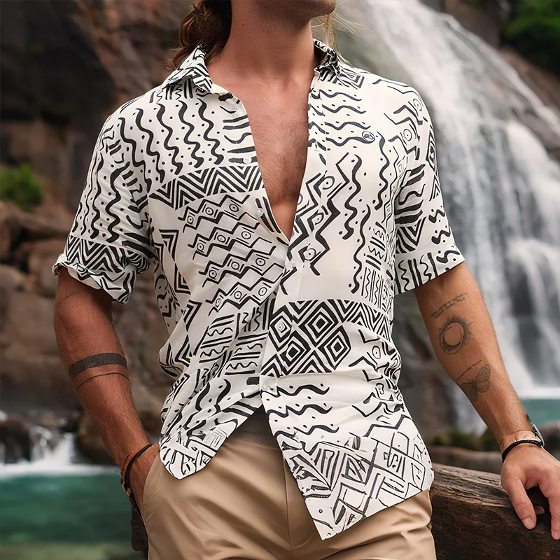 Christopher | Men'S Retro Casual Ethnic Style Geometric Print Lapel Short Sleeve T-Shirt - Image 2