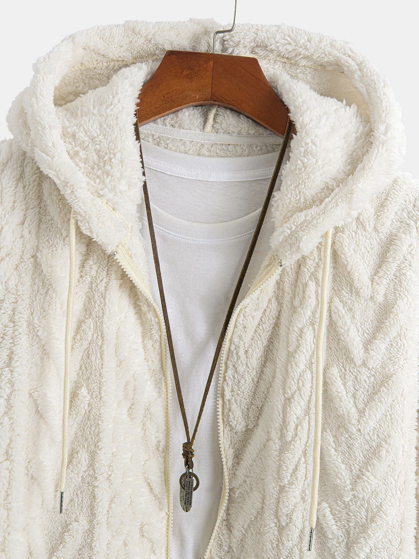 Cillian | Geometric Jacquard Zip Up Teddy Hoodie - Image 10
