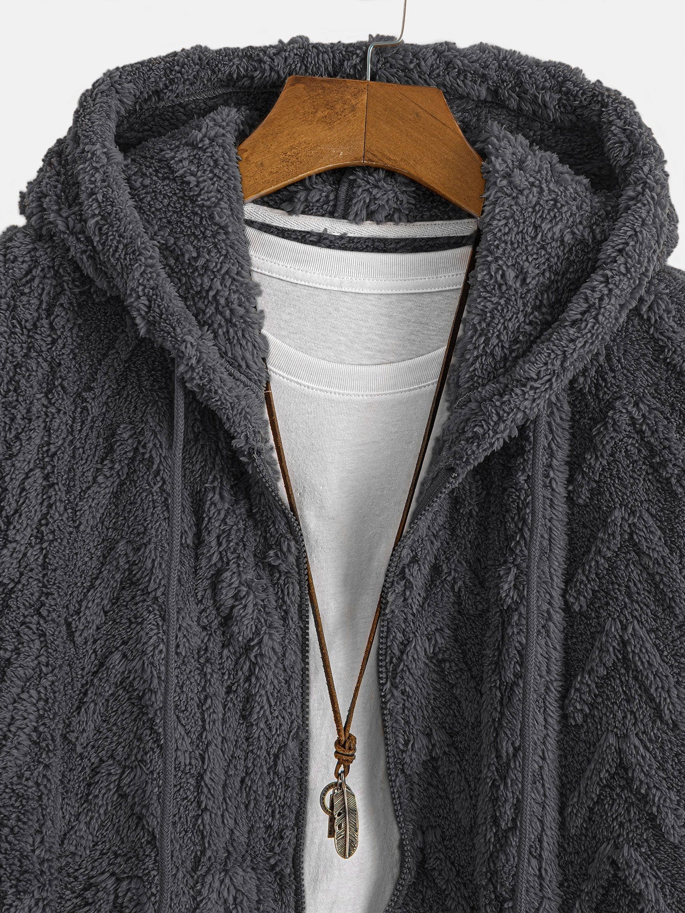 Cillian | Geometric Jacquard Zip Up Teddy Hoodie - Image 2