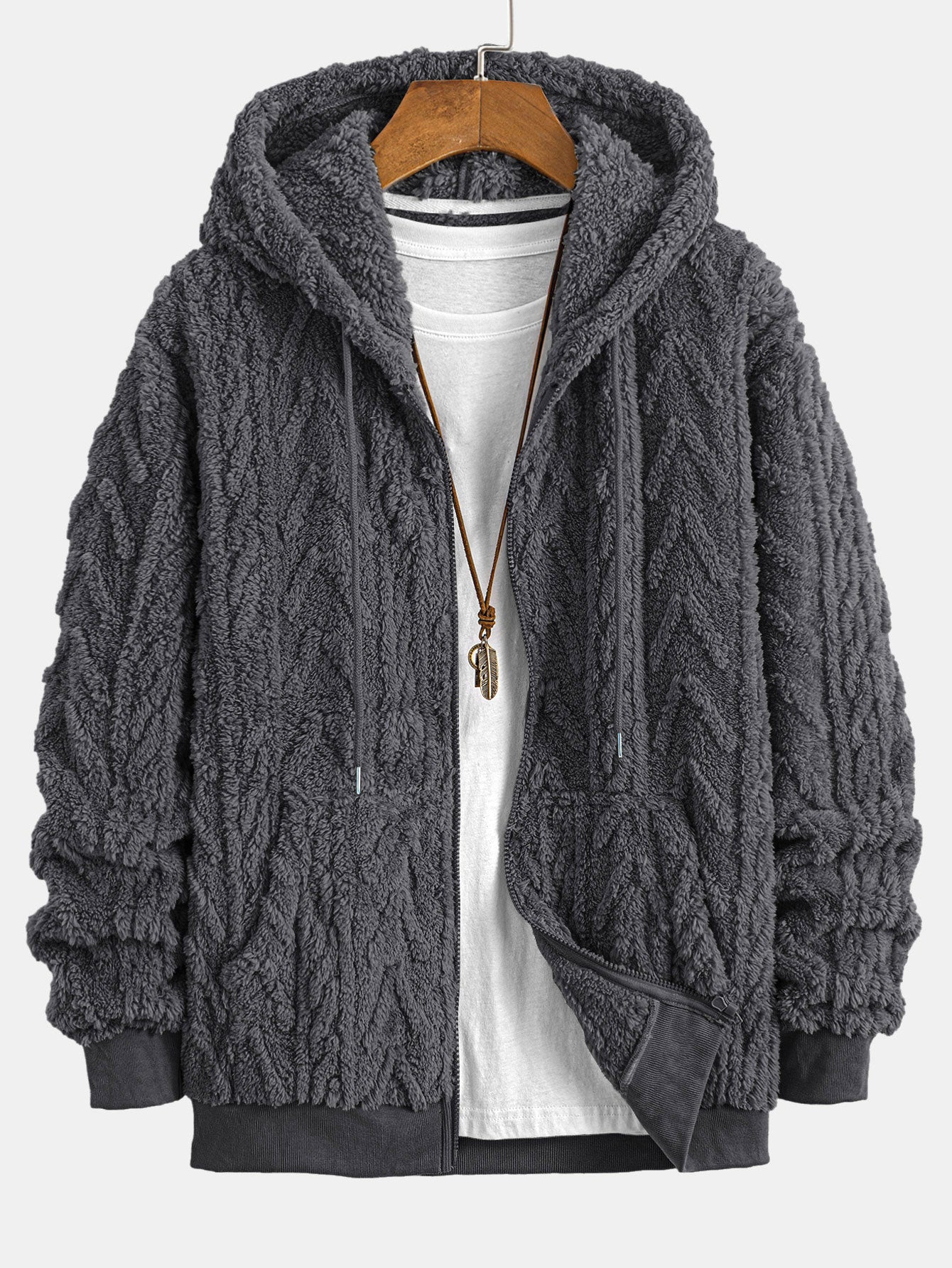 Cillian | Geometric Jacquard Zip Up Teddy Hoodie - Image 6