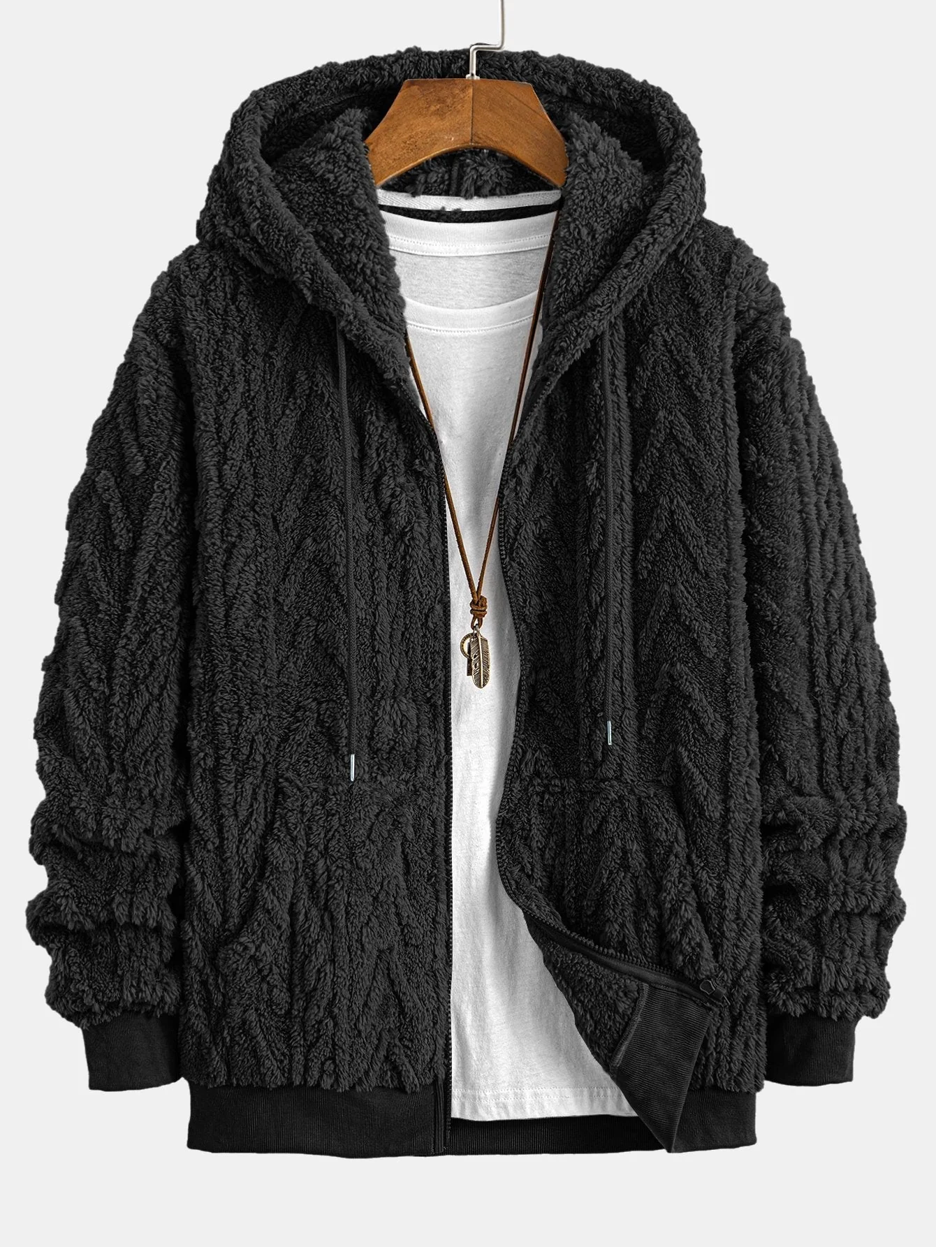 Cillian | Geometric Jacquard Zip Up Teddy Hoodie - Image 8