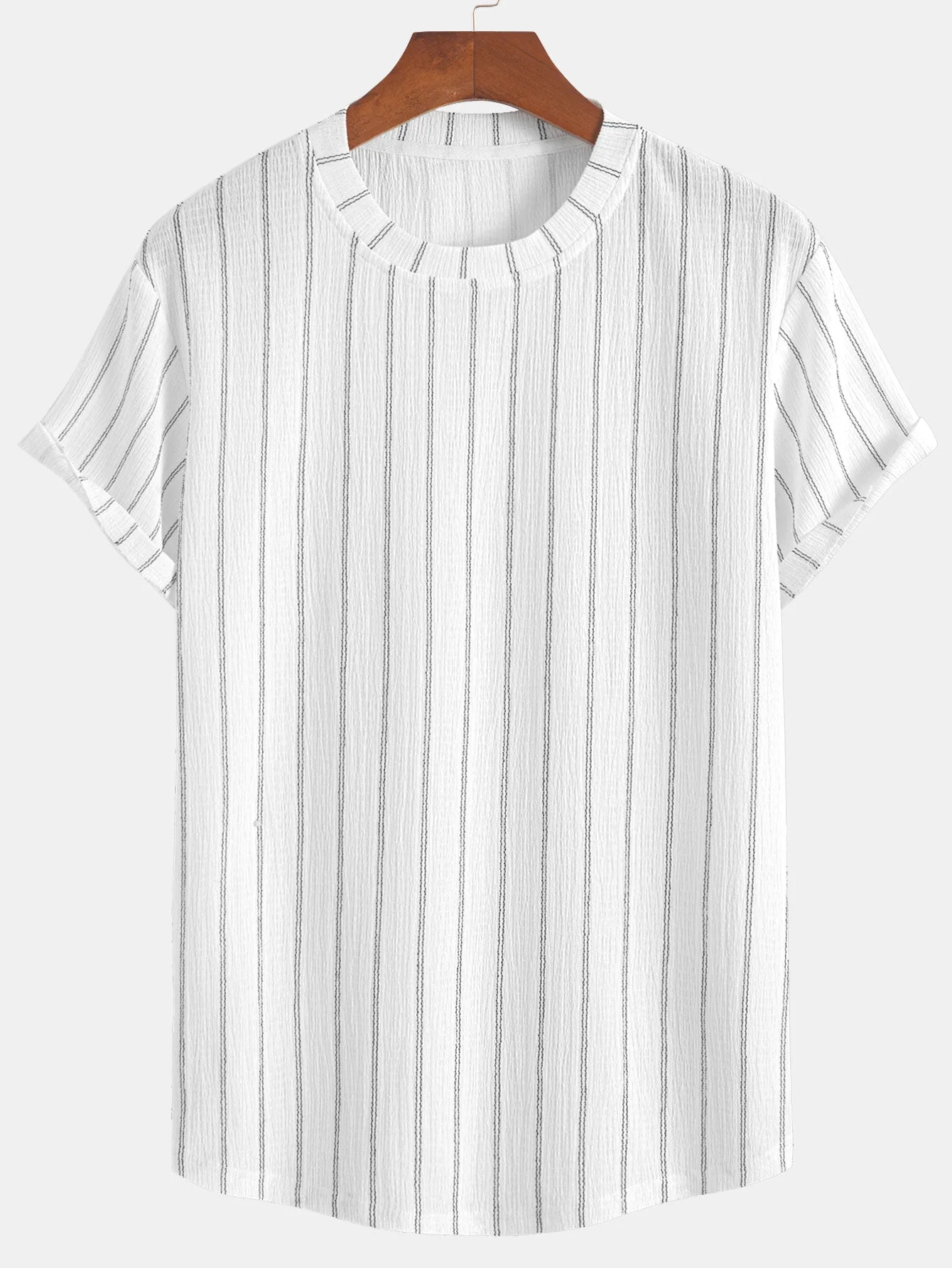 Cipriano® | Stripe Textured Arc Hem T-Shirt - Image 3