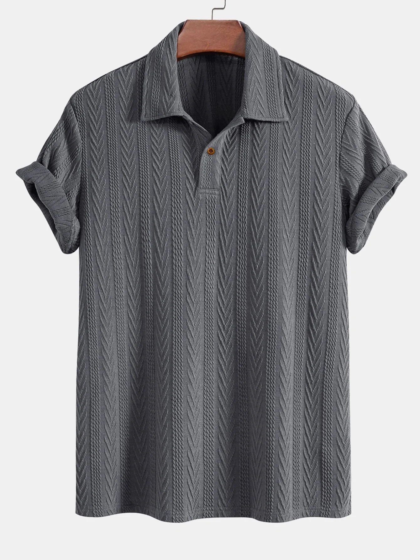 Ciro® | Short Sleeve Jacquard Polo & Straight Leg Ribbed Pants - Image 12