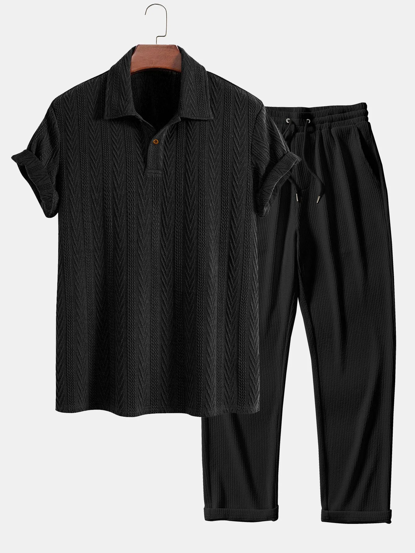 Ciro® | Short Sleeve Jacquard Polo & Straight Leg Ribbed Pants - Image 2