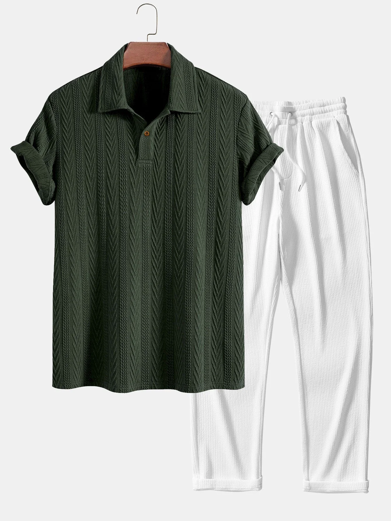 Ciro® | Short Sleeve Jacquard Polo & Straight Leg Ribbed Pants - Image 4