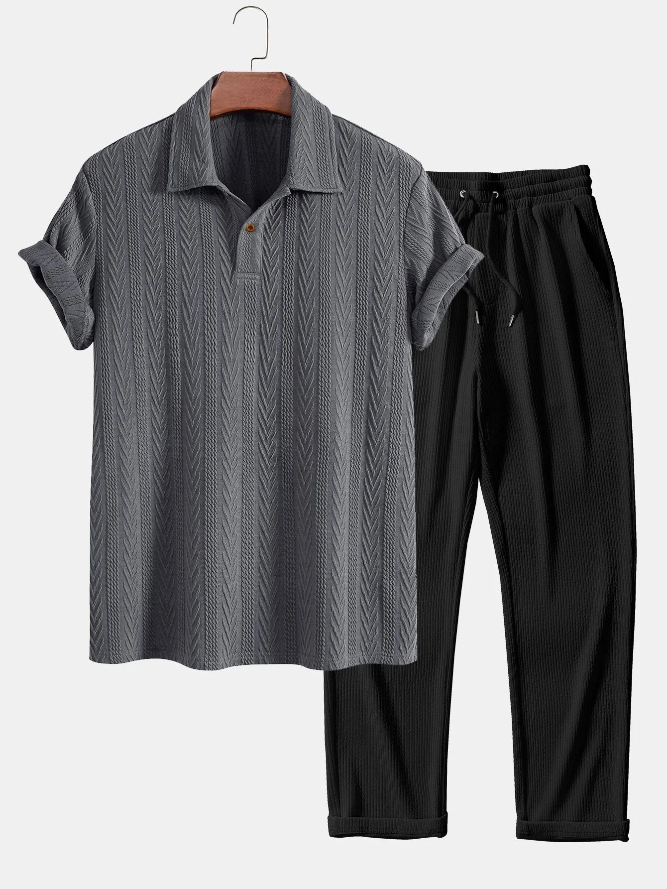 Ciro® | Short Sleeve Jacquard Polo & Straight Leg Ribbed Pants - Image 5