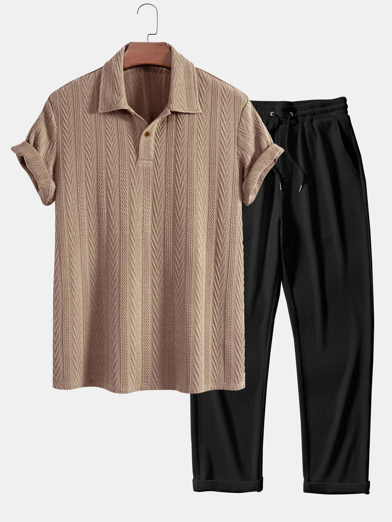 Ciro® | Short Sleeve Jacquard Polo & Straight Leg Ribbed Pants - Image 6