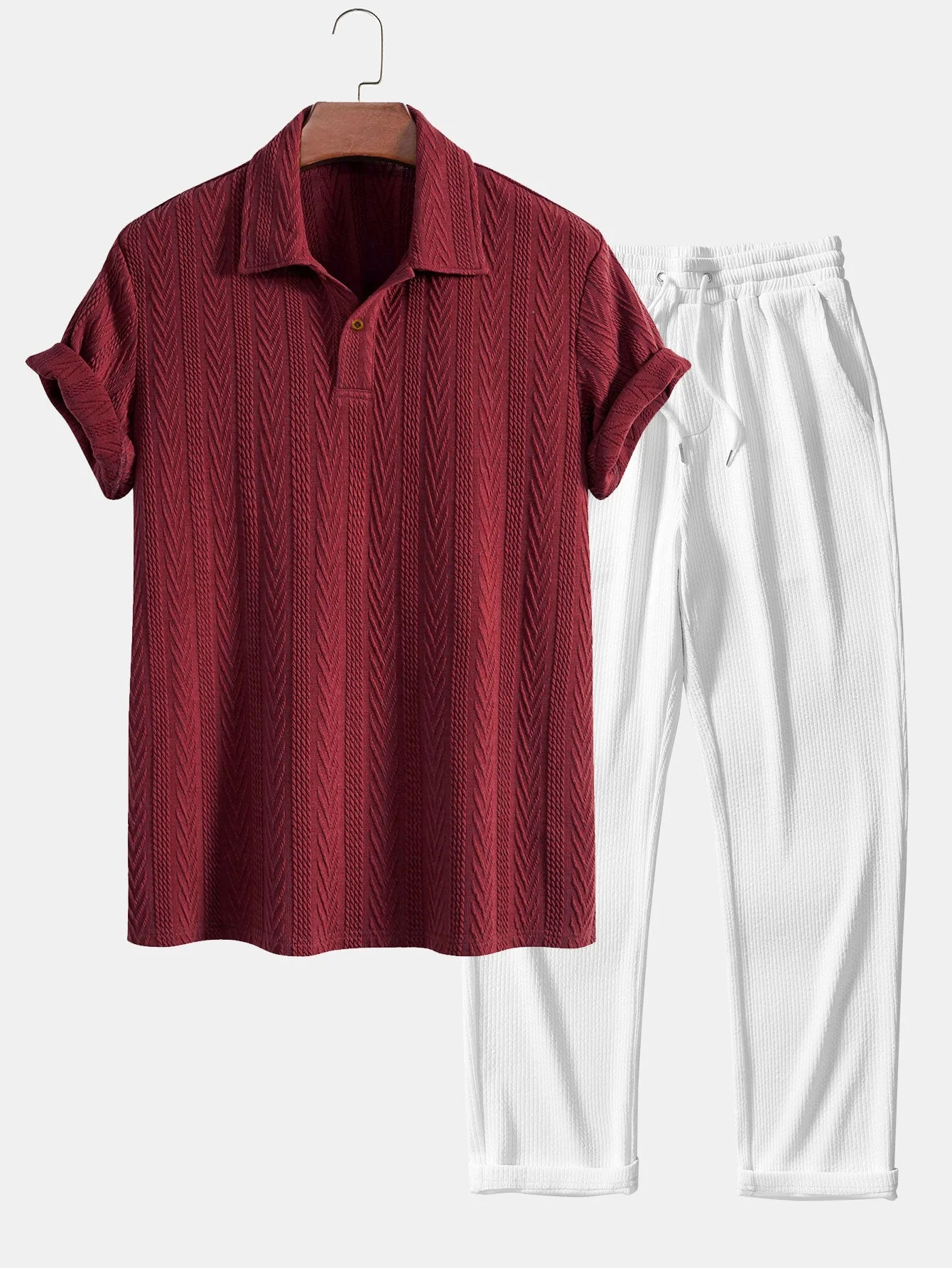 Ciro® | Short Sleeve Jacquard Polo & Straight Leg Ribbed Pants - Image 7
