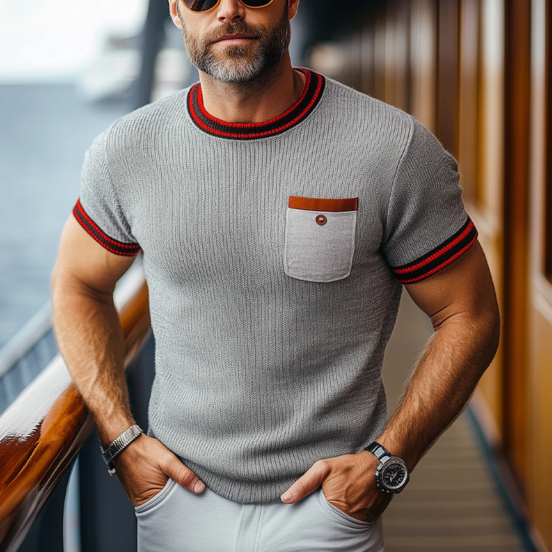 Clarence | Men'S Business Round Neck Knitted Short Sleeve T-Shirt - Image 2