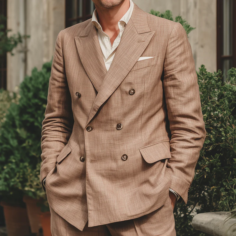 Clark | Men'S Vintage Elegant Breathable Linen Peak Lapel Double Breasted Slim Fit Blazer - Image 2