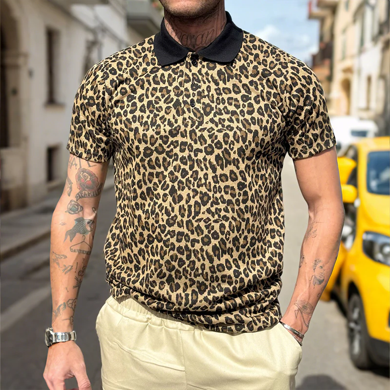Claude | Men'S Retro Casual Leopard Print Lapel Short Sleeve Polo Shirt - Image 2