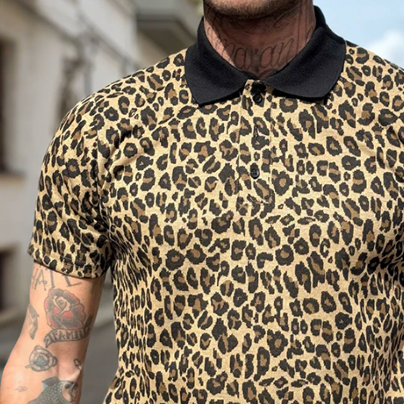 Claude | Men'S Retro Casual Leopard Print Lapel Short Sleeve Polo Shirt - Image 3