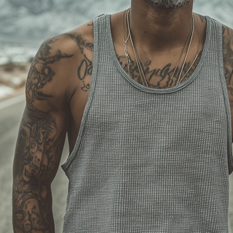 Claude | Men'S Retro Casual Waffle Crew Neck Tank Top - Image 3