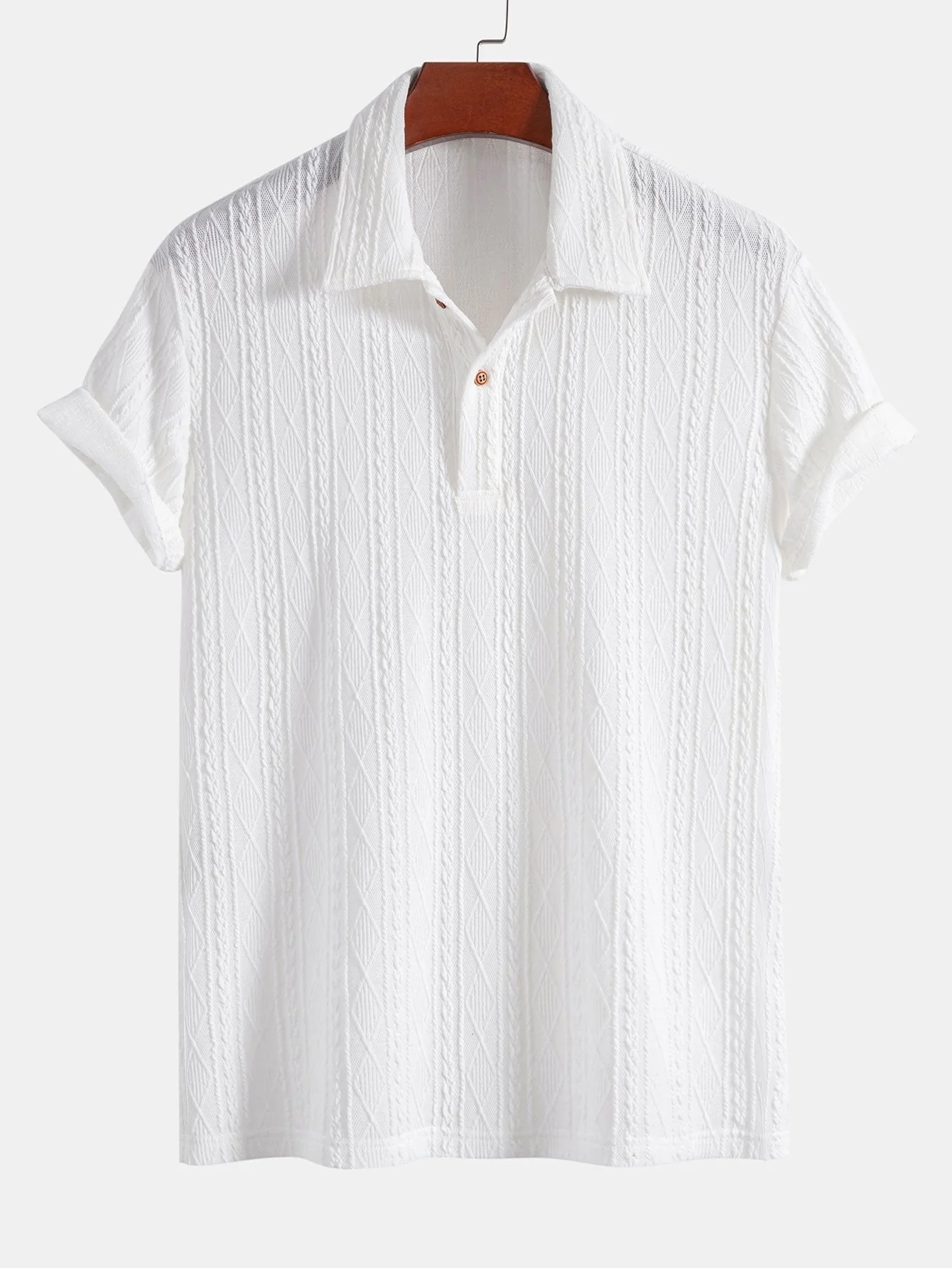 Claudio® | Knitted Rhombus Geometric Jacquard Polo - Image 2