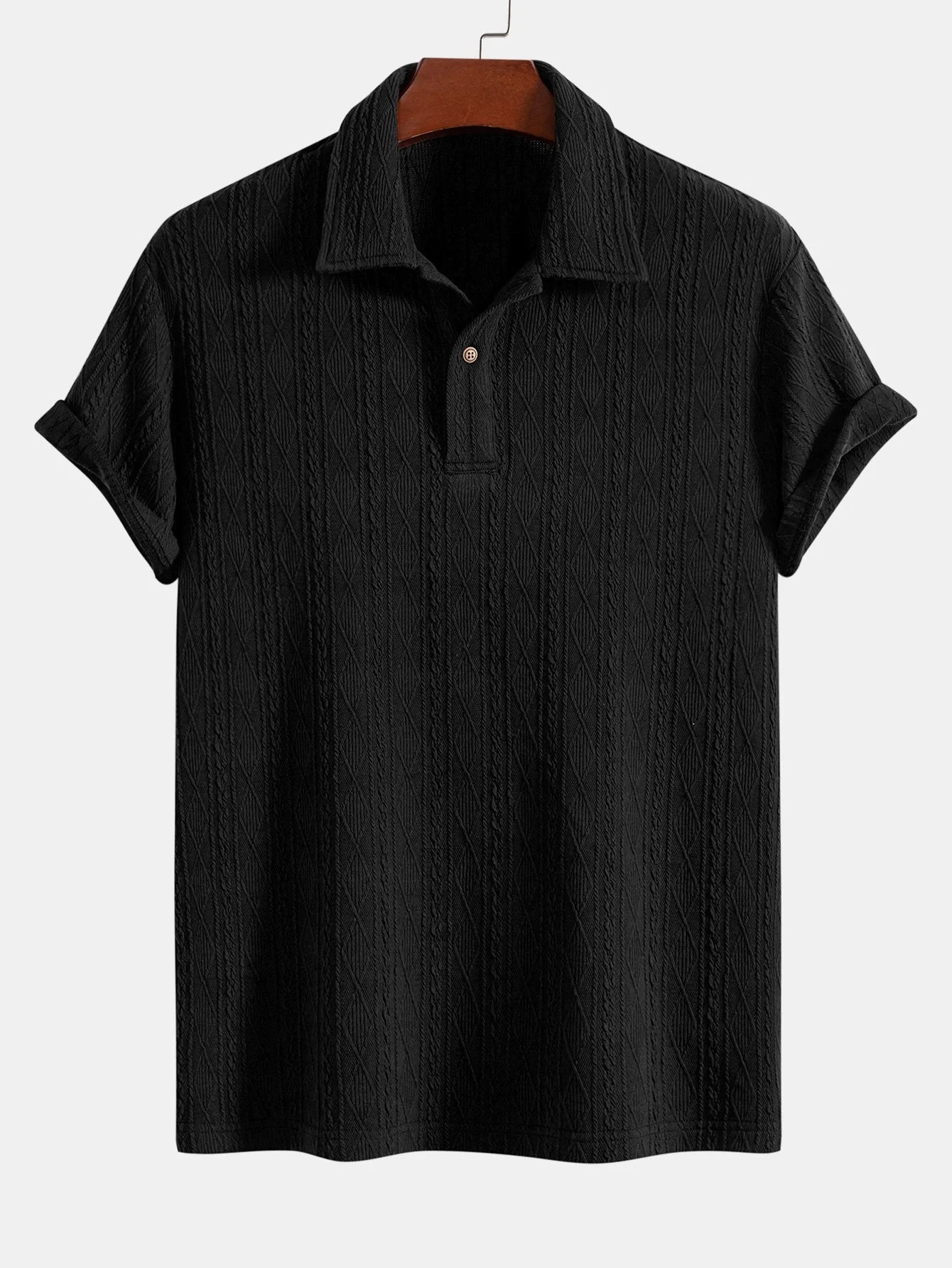 Claudio® | Knitted Rhombus Geometric Jacquard Polo - Image 3