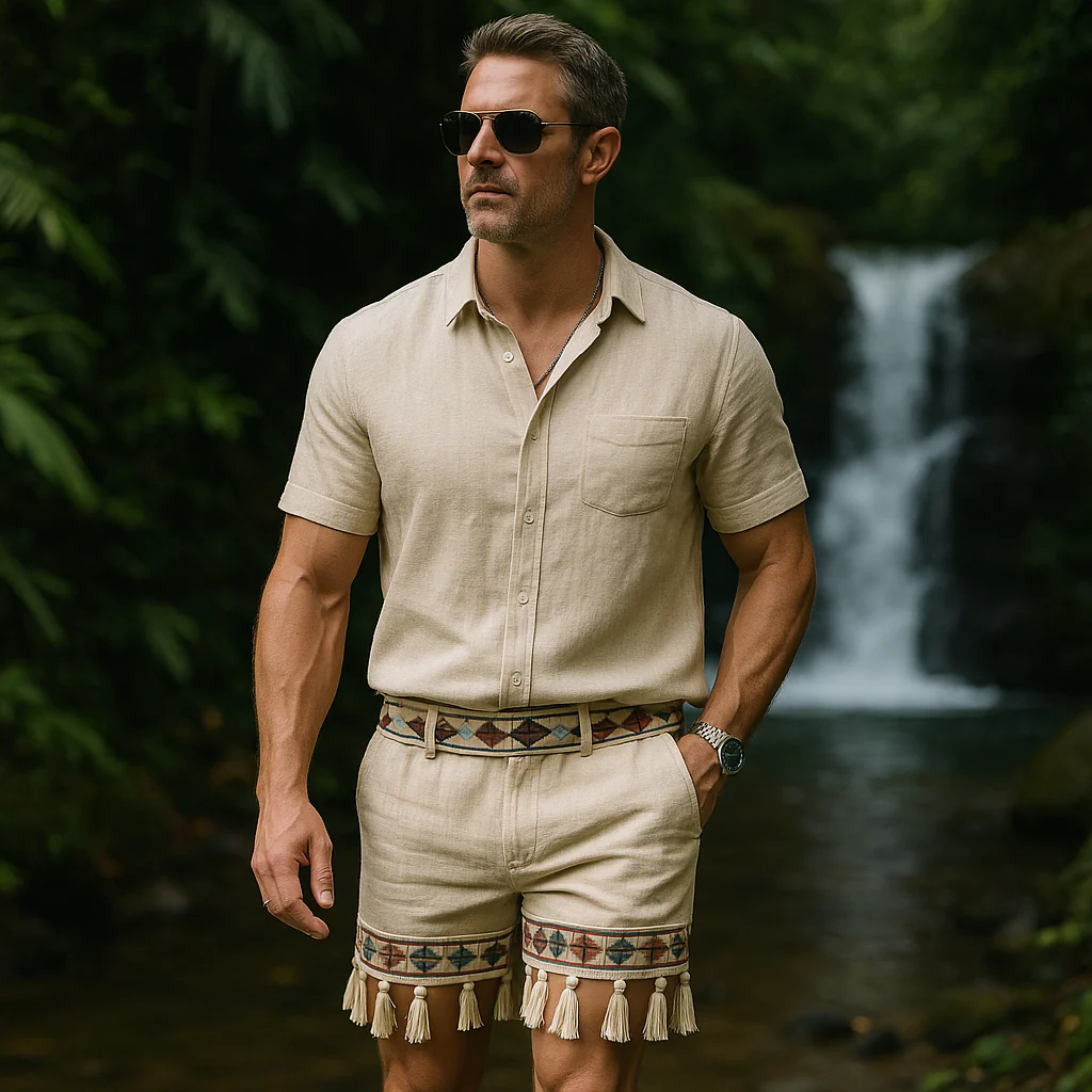 Claudio | Men'S Summer Fashion Printed Tassel Slub Linen Casual Shorts - Image 3