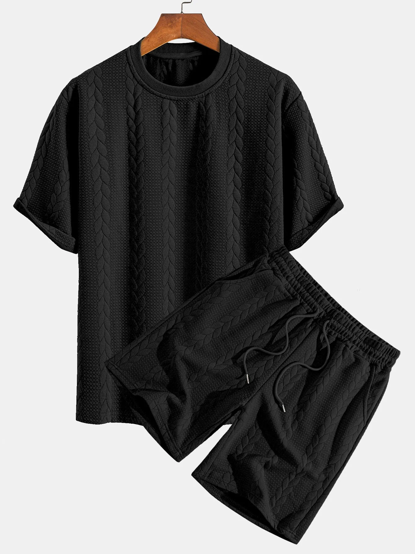 Clay® | Relax Fit Mid-Length Sleeve Twist Jacquard T-Shirt & Shorts - Image 3
