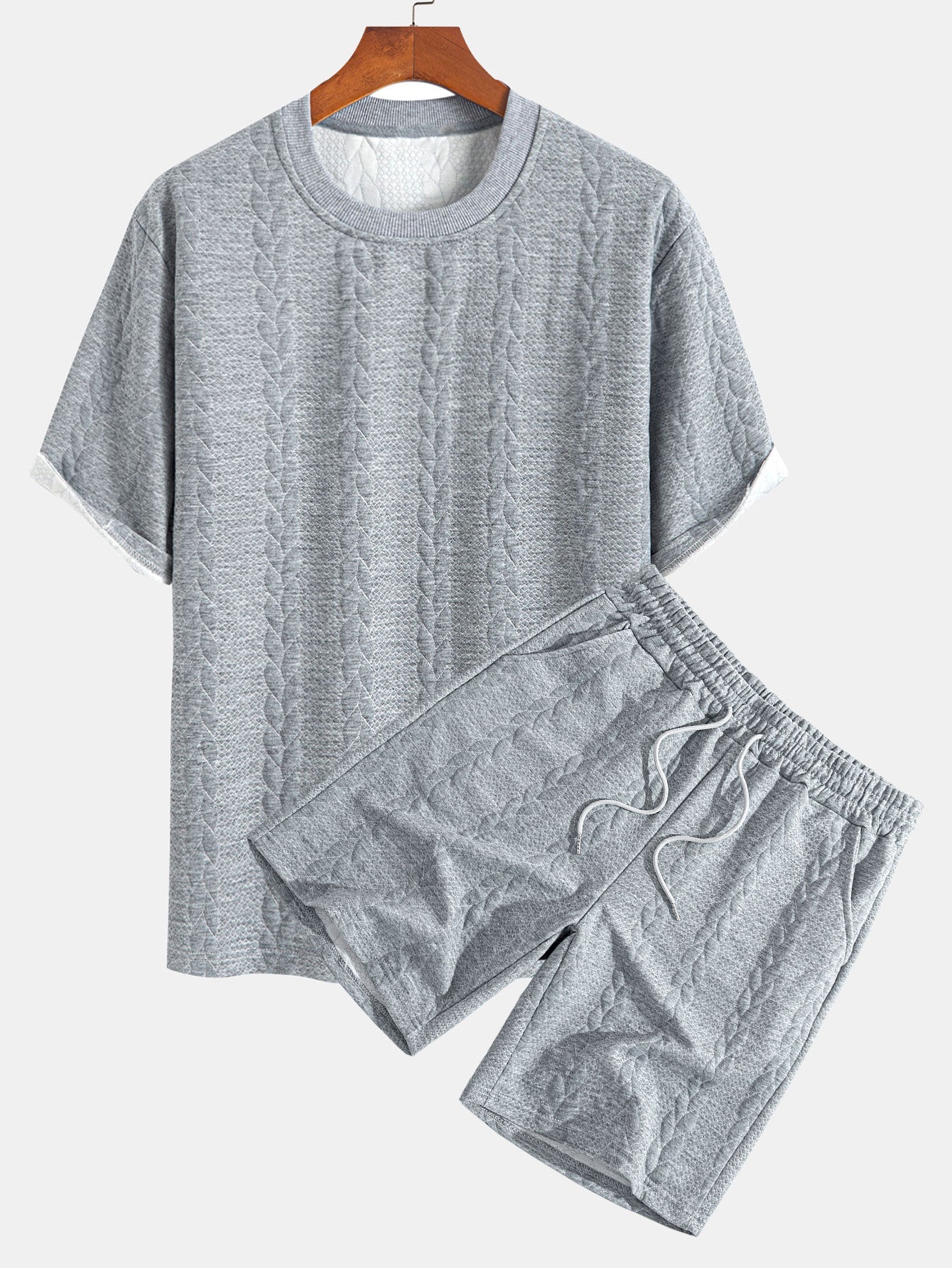 Clay® | Relax Fit Mid-Length Sleeve Twist Jacquard T-Shirt & Shorts - Image 4